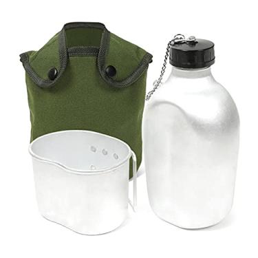 Imagem de Cantil de Alumínio Portátil com Copo e Capa para Acampamento Caminhada Mochilão Piquenique Sobrevivência Construção em Tampa Corrente Alça Plegável Design Empilhável Lona Incluída Ideal Acampistas Cam