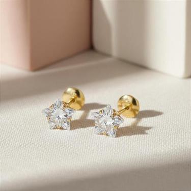 Imagem de Brinco Infantil Ouro 18k Estrela 5mm Branca - Para Crianças - no-brand