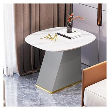 Imagem de Mesa lateral pequena, mesa de canto com moldura de madeira e base de metal, mesa de cabeceira de 50 cm de altura, mesa de sofá, mesa de centro para sala de estar, quarto, varanda, escritório pequena