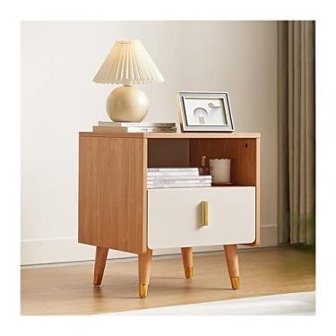 Imagem de Mesa de cabeceira, mesa de cabeceira moderna de madeira com 1 gaveta e prateleira aberta, mesa lateral resistente e multifuncional para quartos, salas de estar e pequenos espaços, quarto (cor de