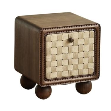 Imagem de Mesa de cabeceira vintage de tecido mini mesa de cabeceira com gaveta, armazenamento de madeira com pernas esféricas para quarto (marrom)