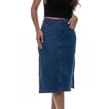Imagem de Saia Jeans Midi Feminina Com Abertura Lateral Crocker-Feminino