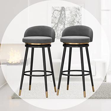 Imagem de Banquetas de bar com altura de 66 cm, assento estofado de veludo, cadeiras de jantar com encosto alto, conjunto de 2