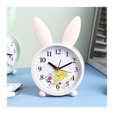 Imagem de x3anggyt5 Despertador para quarto desenho animado coelho despertador quarto decoração de cabeceira simples mudo pequeno despertador despertador estudante relógio de mesa (bege)
