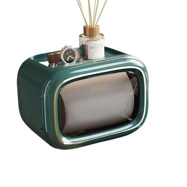 Imagem de Suporte de papel higiênico para caixa de lenços de papel, suporte de rolo de papel higiênico montado na parede, suporte autoadesivo à prova de poeira, armazenamento de rolo de lenços para suporte de