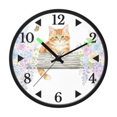 Imagem de STAYTOP Lindo relógio de parede de LED de gato laranja para quarto com brilho noturno, relógios de parede silenciosos de 30 cm para decoração de sala de estar, controle de som, relógio de parede