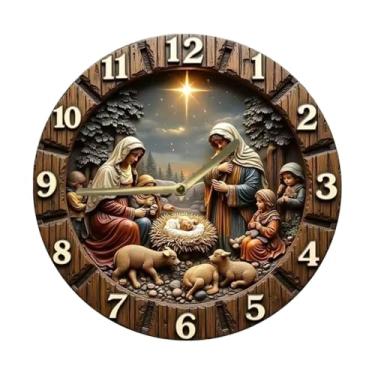 Imagem de Baoblaze Relógio de parede Presépio com numerais arábicos, fácil, silencioso, em madeira, representando o nascimento de Jesus. Ideal para decoração de, 30cm