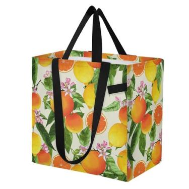 Imagem de SEHANY Sacolas de compras reutilizáveis de verão limão com alças reforçadas, bolsa de compras de lona dobrável à prova d'água de grande capacidade para viagem, cozinha, praia
