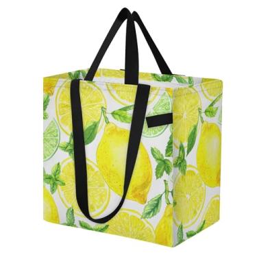 Imagem de SEHANY Sacolas de compras reutilizáveis de verão limão com alças reforçadas, bolsa de compras de lona dobrável à prova d'água de grande capacidade para viagem, cozinha, praia