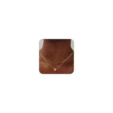 Imagem de Colar delicado com inicial em camadas para mulheres – Colar com pingente de letras fofas de zircônia cúbica banhado a ouro 14K, joias com nome empilhável personalizado, presentes de aniversário para