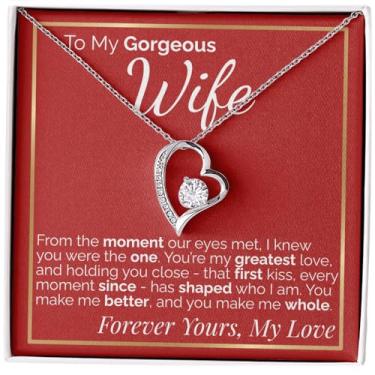 Imagem de Zahlia Colar de esposa ideia de presente que ela vai adorar – Joias românticas com cartão de mensagem e caixa de presente para aniversário, Natal ou Dia dos Namorados, Standard, Ouro Aço inoxidável