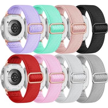 Imagem de Pacote com 8 pulseiras elásticas compatíveis com Samsung Galaxy Watch 8 de 40 mm e 44 mm, Samsung Galaxy Watch 8 Classic de 46 mm, tecido elástico macio de nylon sem lacunas para mulheres e homens