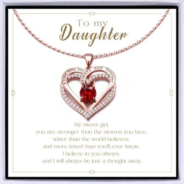 Imagem de Colar de coração banhado a ouro rosa "I Love You" para mulheres, colar de amor eterno, pingente de pedra do mês de nascimento para aniversário dela, aniversário, dia dos namorados, presente de Natal