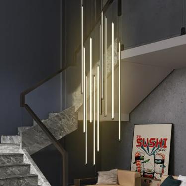 Imagem de Luminária pendente LED moderna para escada, lustre longo giratório com intensidade regulável, luminária de teto suspensa em alumínio ajustável para teto oco de casa (luz quente, 12 lâmpadas,