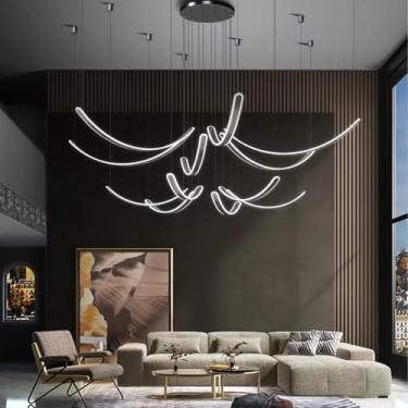 Imagem de Lustre moderno, 10 lâmpadas * 100 cm, luminária pendente dimerizável com controle remoto, luminária de teto de metal com altura ajustável, ideal para sala de estar, sala de jantar e restaura