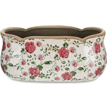 Imagem de FoldTier Vaso de suculentas retangular longo de 21,7 cm, vasos de flores vintage de cerâmica com orifício de drenagem, grande plantador de peitoril de janela para ambientes internos e externos, cacto