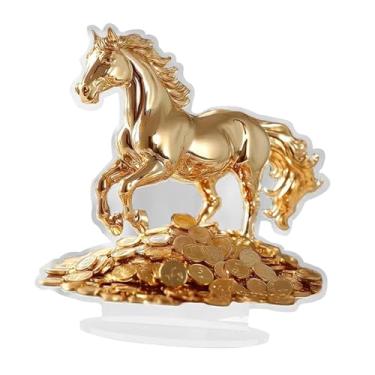 Imagem de Esquirla Ornamento de cavalo em acrílico 2D com base, placa decorativa criativa, placa plana, estatueta de cavalo para mesa de escritório, lareira ou, Style E