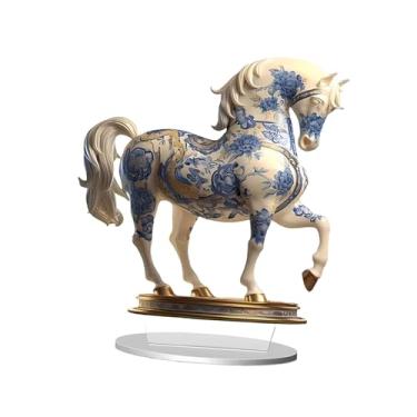 Imagem de Fenteer Ornamento de cavalo em acrílico 2D com suporte, peça única para decoração de mesa ou lareira. Ideal para exibir objetos decorativos, Style B