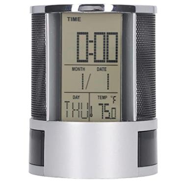 Imagem de Porta-canetas com Relógio de Alarme Digital Calendário Perpétuo Multifuncional Display LCD Data Temperatura Modo e Temporizador Organizador Mesa Grand