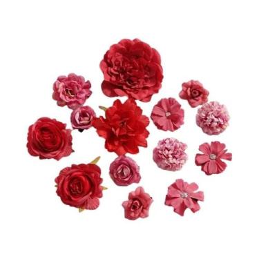 Imagem de Flores Artificiais De Seda Rosa Mista Para Decoração De Casa, Casament