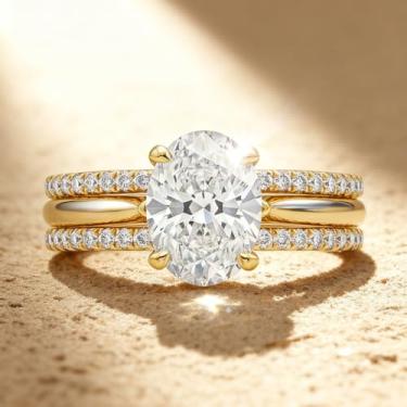 Imagem de Um conjunto de anéis ovais incrustados por quatro garras para mulheres requintados anéis de luxo leves joias femininas joias finas vida diária namoro decoração para festa de formatura, Cobre, Sem