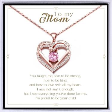Imagem de Colar de coração banhado a ouro rosa "I Love You" para mulheres, colar de amor eterno, pingente de pedra do mês de nascimento para aniversário dela, aniversário, dia dos namorados, presente de Natal