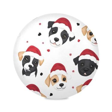 Imagem de STAYTOP Jogo americano redondo de buldogue de Natal, 6 peças, tapetes de mesa para feriados, antiderrapante, fácil de limpar, para decoração de mesa de festa e churrasco