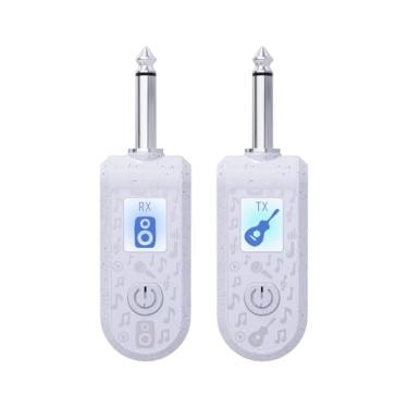 Imagem de Vroomoto Sistema de guitarra sem fio 2,4G, conjunto de receptor de transmissor de guitarra recarregável para baixo de guitarra elétrica, transmissão em tempo real Plug and Play com acessórios de