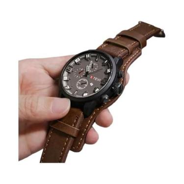 Imagem de Relógio De Quartzo Luxuoso Retro Masculino Com Pulseira De Couro PU, M