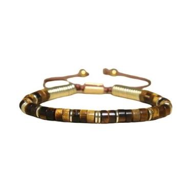 Imagem de Pulseira Boho Empilhável De Pedras: Kit Com Olho De Tigre, Lápis-Lazúl