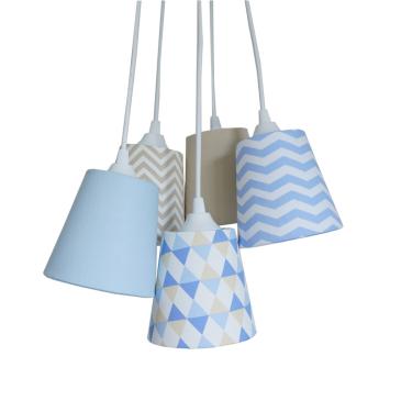 Imagem de Lustre Pendente Teto Geométrico Baby Bege e Azul Bebê Bivolt