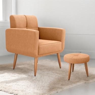 Imagem de Conjunto De Poltrona E Puff Decorativos Miller Boucle Mostarda