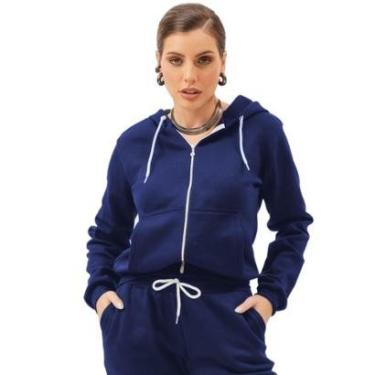 Imagem de Moletom Canguru Feminino Blusa De Frio Lisa Básica Com Ziper-Feminino