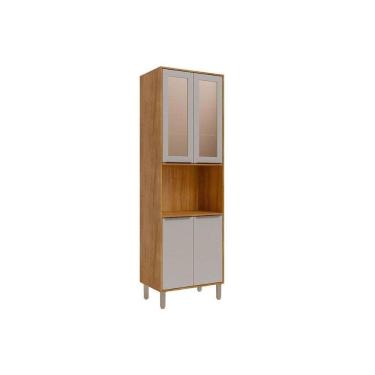 Imagem de Paneleiro De Cozinha Cristaleira Brilhante C- 4 Portas (2 C- Vidro Reflecta) E 1 Nicho 70cm Cinamomo-off White - Mgm