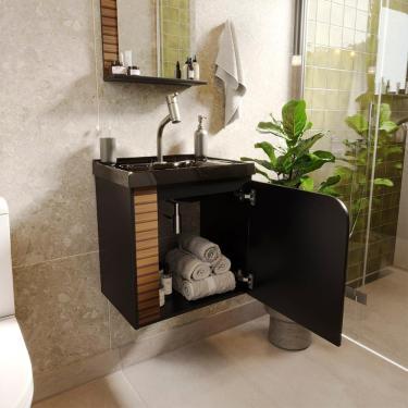 Imagem de Gabinete Banheiro Lirio Com 1 Porta Espelheira E Cuba Preta Preto Fosco-ripa 3D