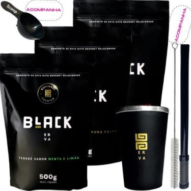 Imagem de Kit 3 Pacotes Black Erva Mate Tereré + Copo de Alumínio Térmico + Bomb