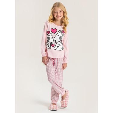 Imagem de Pijama Longo Infantil Menina Rosa Blusa e Calça Cachorrinhos - Molekad