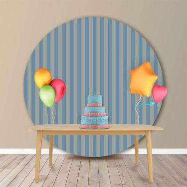 Imagem de Painel Redondo em Jacquard Azul e Dourado Listrado - Jacquard Tradicio