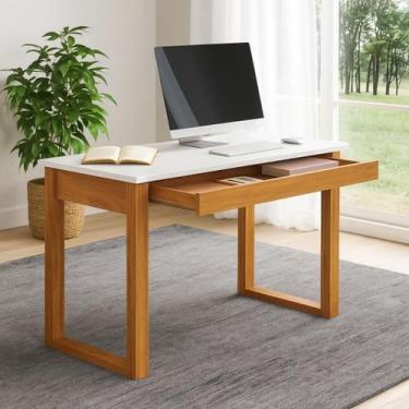 Imagem de Mesa de Escritório em Off White e Freijó 1 Gaveta 118cm Industrial Fre