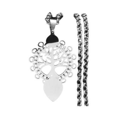 Imagem de Colar Longo Masculino Em Aço Inoxidável Preto Com Pingente Árvore Da V