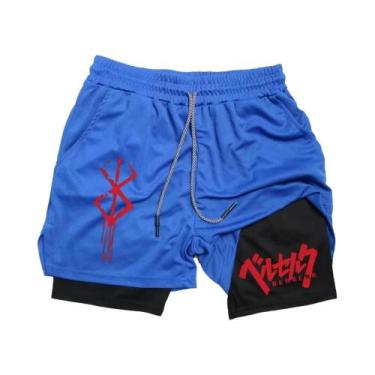 Imagem de Shorts De Compressão 2 Em 1 Para Corrida Masculinos Com Estampa De Ani