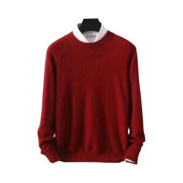 Imagem de Suéter Masculino De Tamanho Grande 100% Cashmere De Vison Puro, Gola R