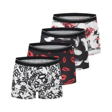 Imagem de Cuecas Boxer Masculinas Estampadas Oversized, Pacote Com 4, Estilo Eur