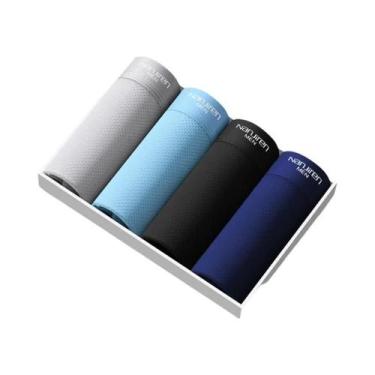 Imagem de Cuecas Boxer Masculinas plus Size Pretas De Seda Gelada, Kit Com 4 Peç