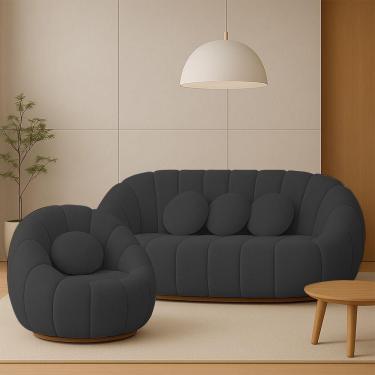 Imagem de Sofá 2 Lugares Com Poltrona Giratória Orgânica Cloud Bouclê E03 - D'rossi Cor Cinza Escuro