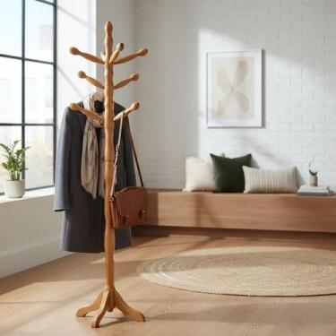 Imagem de Cabideiro Com 8 Ganchos Em Madeira Maciça - moblix, Natural Verniz