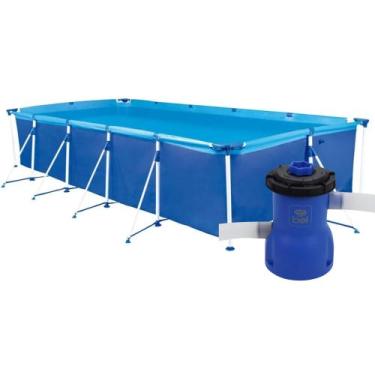 Imagem de Kit Piscina Retangular 7.600L e Bomba de Filtragem 2.006L por hora 110