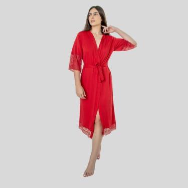 Imagem de Robe noiva feminino roupão de renda luxo hobe - ALTIE, Rubi, M