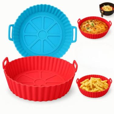 Imagem de 2 Forma Silicone Cozinhar Assar Redonda 20cm Maleável Resistente Alça 