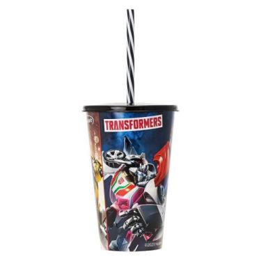Imagem de Copo Com Canudo E Tampa Decorado 580ml Infantil Decorado Transformers 